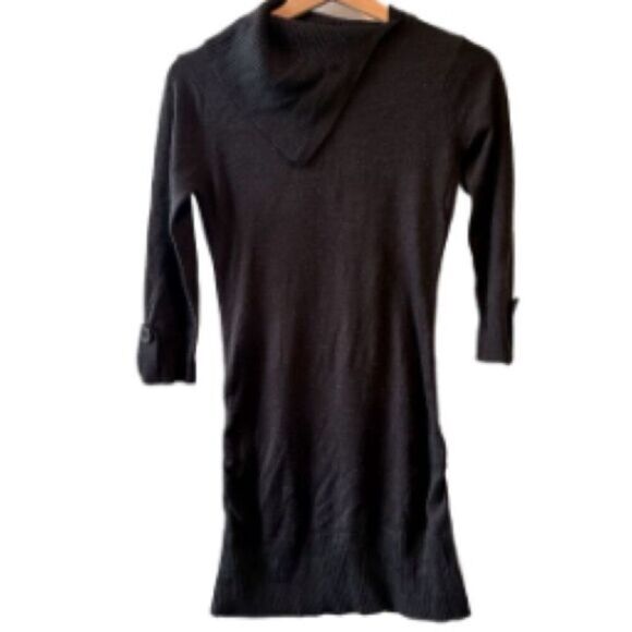 Vintage Sweaters - Vintage black split turtleneck mini sweater dress medium long sweater Y2K retro